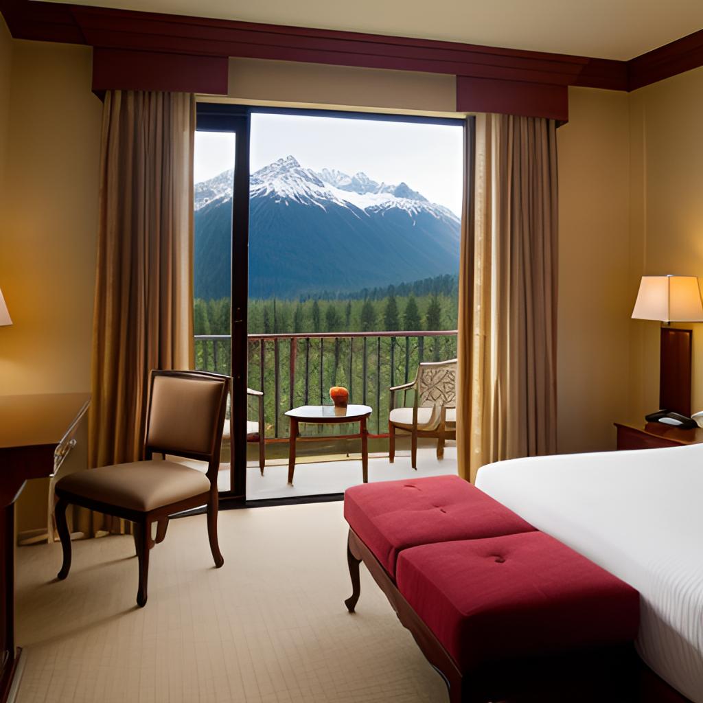 The image displays Samuel's attractive physique in his underwear seated on the bed with a captivating view of Sitka outside, featuring a luxurious bathroom, candles, and Sarah's photo, showcasing their romantic encounter at this exceptional hotel.
