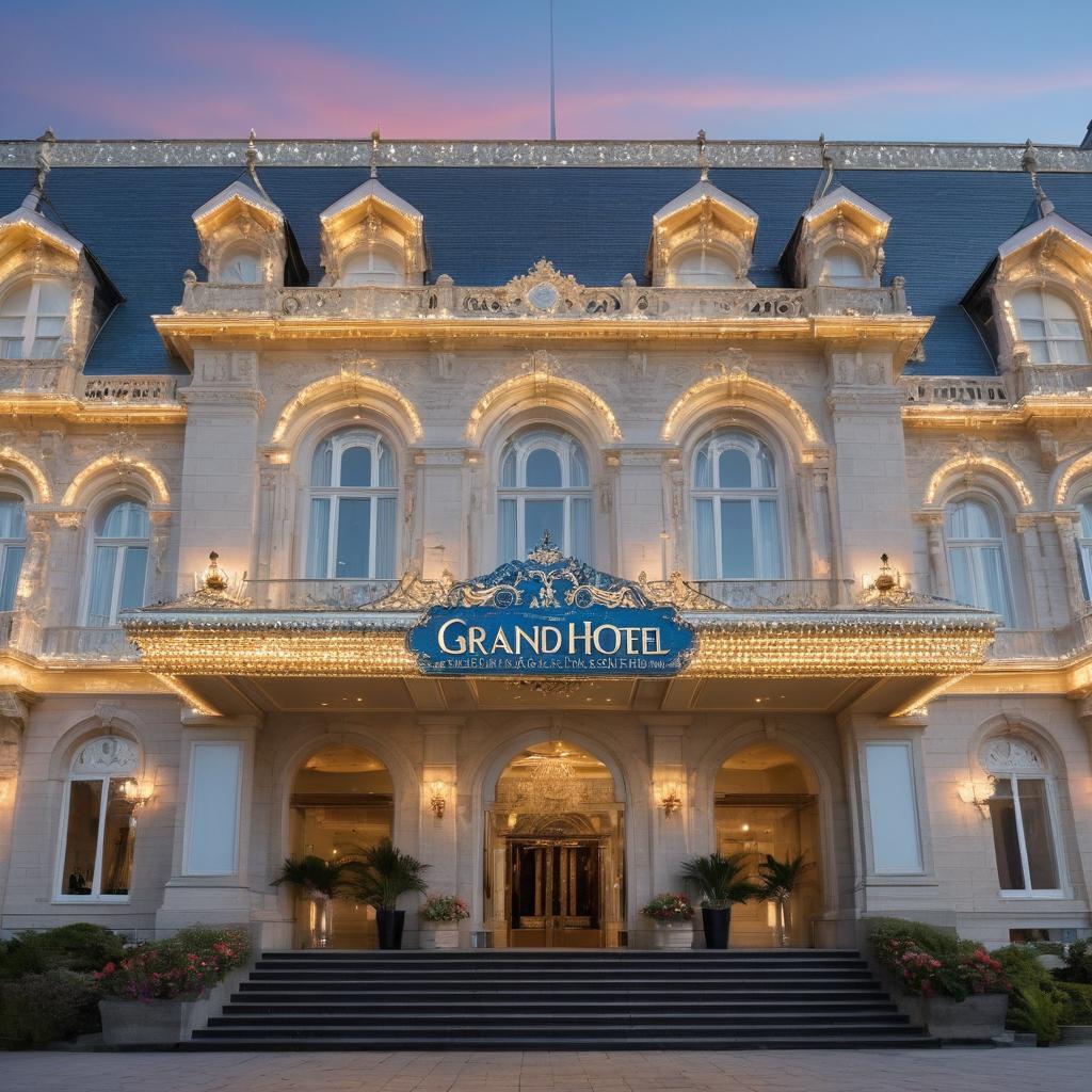 In the image, The Grand Hotel in Swansea's impressive Victorian architecture and glistening sea backdrop are featured, with the ornate entrance welcoming a well-dressed couple inside for a luxurious and sophisticated stay.